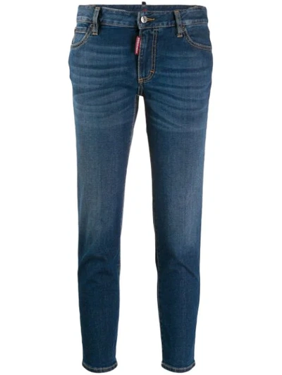 Shop Dsquared2 Cropped Logo Rise Jeans In Blue