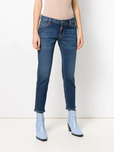 Dsquared2 Logo Patch Cropped Jeans In Blue