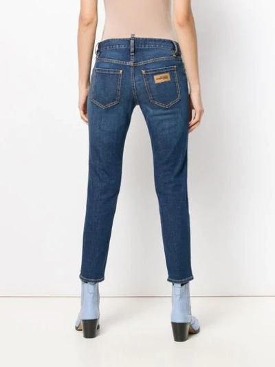 Shop Dsquared2 Cropped Logo Rise Jeans In Blue