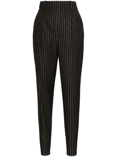 SAINT LAURENT HIGH-WAISTED PINSTRIPE PLEATED TROUSERS - 黑色