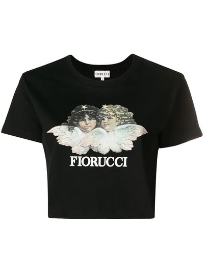 Shop Fiorucci Vintage Angels Print Cropped T In Black