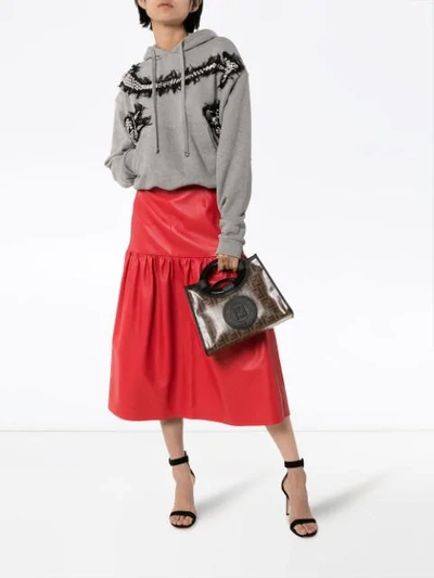 Shop Christopher Kane Gathered Leather Midi Skirt In 6606 Red