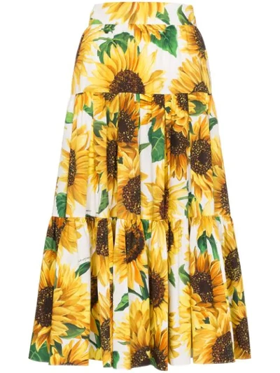 Shop Dolce & Gabbana Sunflower Print Midi Skirt In Hahh9 Multicoloured