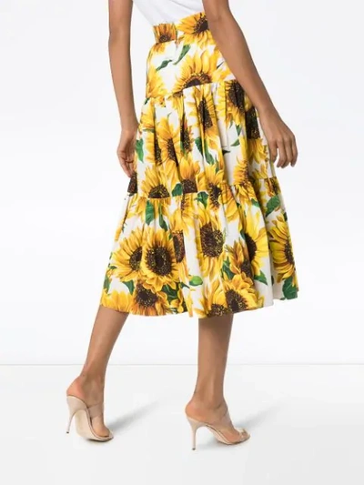 Shop Dolce & Gabbana Sunflower Print Midi Skirt In Hahh9 Multicoloured