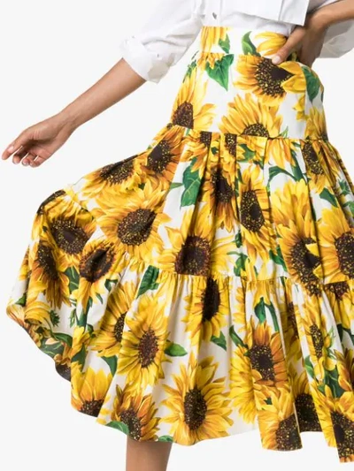 Shop Dolce & Gabbana Sunflower Print Midi Skirt In Hahh9 Multicoloured