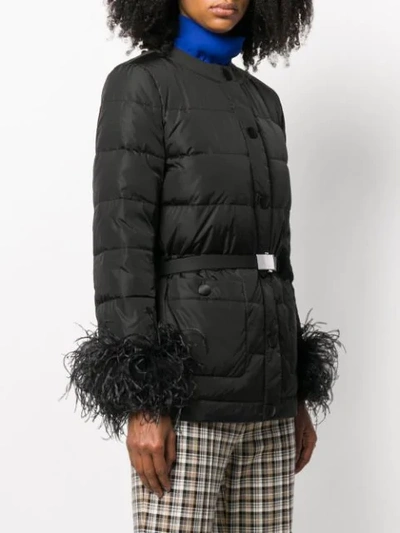 Shop Miu Miu Ostrich Feather Trimmed Puffer Jacket In Black