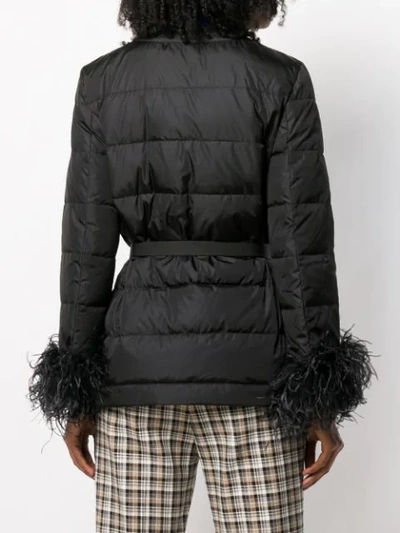 Shop Miu Miu Ostrich Feather Trimmed Puffer Jacket In Black