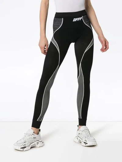 Shop Off-white High-waisted Knitted Leggings In Black