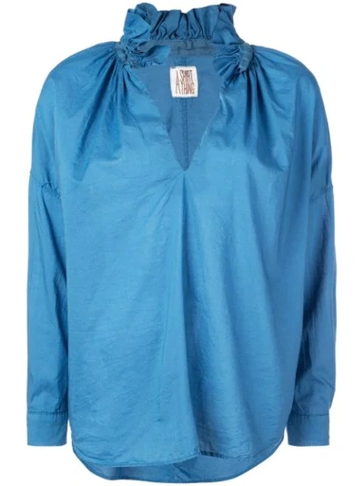 Shop A Shirt Thing Frilled Split Neck Shirt In Blue