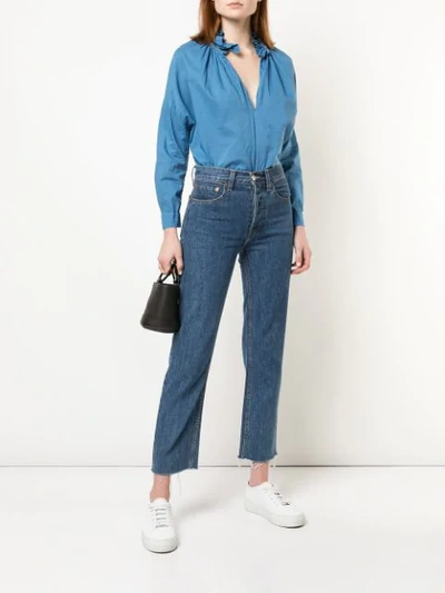 Shop A Shirt Thing Frilled Split Neck Shirt In Blue