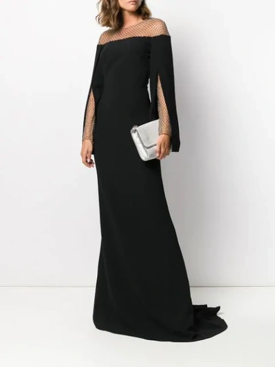 Shop Stella Mccartney Oberon Crystal-mesh Split-sleeve Gown In Black
