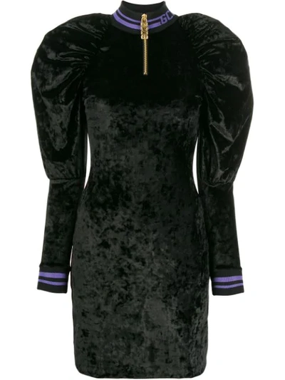 Shop Gcds Puffed-shoulder Mini Dress In Black