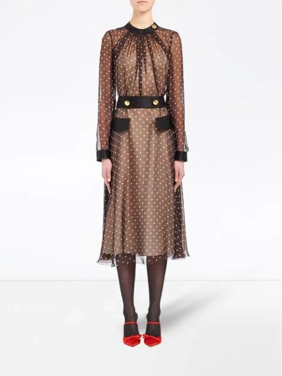 Shop Prada Semi-sheer Polka Dot Dress In Brown