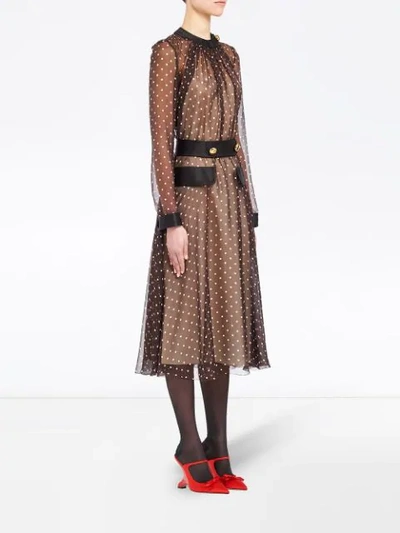 Shop Prada Semi-sheer Polka Dot Dress In Brown