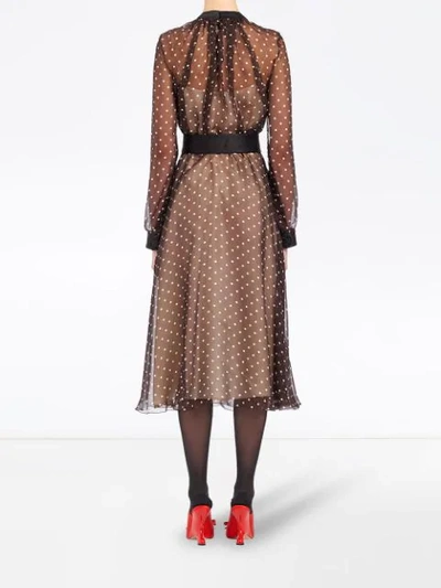 Shop Prada Semi-sheer Polka Dot Dress In Brown