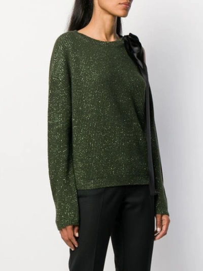 Shop Be Blumarine Bow-embellished Cutout Jumper In 2432 Verde Militare/nero
