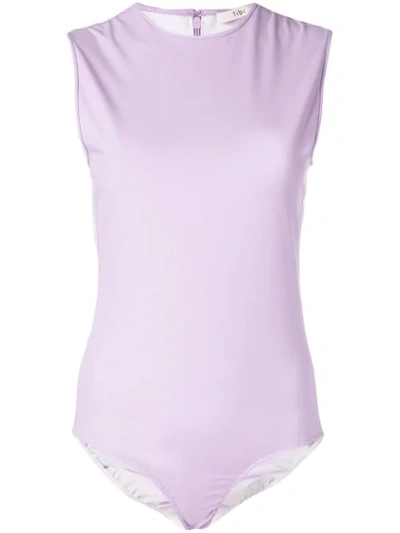 Shop Tibi Sleeveless Scuba Bodysuit In Purple