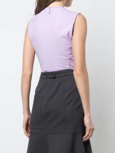 Shop Tibi Sleeveless Scuba Bodysuit In Purple