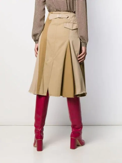 Shop Lanvin Pleated Patchwork Skirt In Neutrals