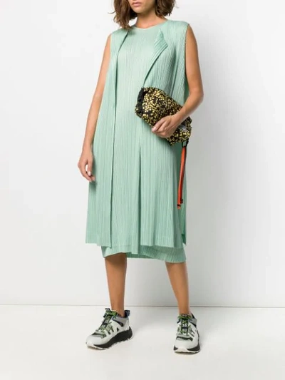 Shop Issey Miyake Layered Pleated Dress In Green