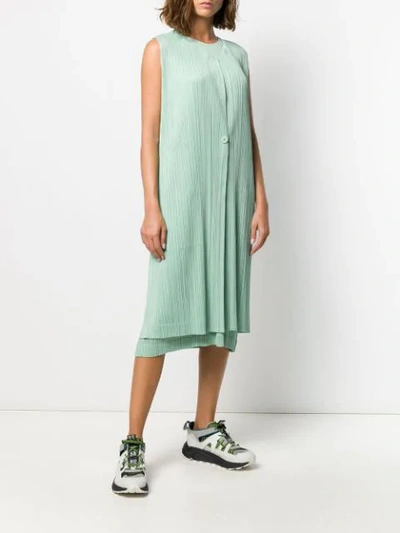 Shop Issey Miyake Layered Pleated Dress In Green