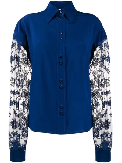 Shop Givenchy Floral Lace Long-sleeved Blouse In Blue