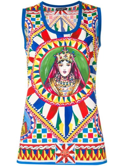 Shop Dolce & Gabbana Majolica Print Tank Top In Blue