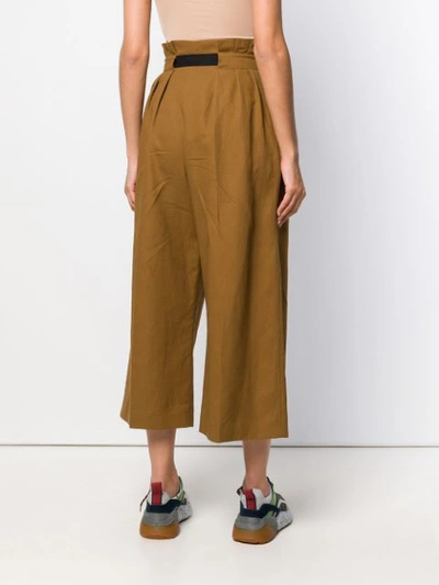 Shop Kenzo Cropped High Waisted Trousers In Brown