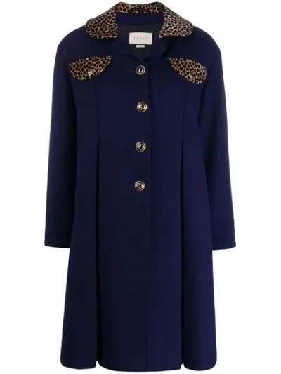 Shop Gucci Animal Print Detail Coat In Blue