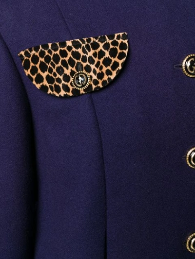 Shop Gucci Animal Print Detail Coat In Blue