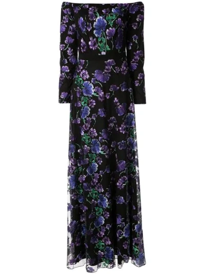 Shop Tadashi Shoji Floral Evening Dress In Black