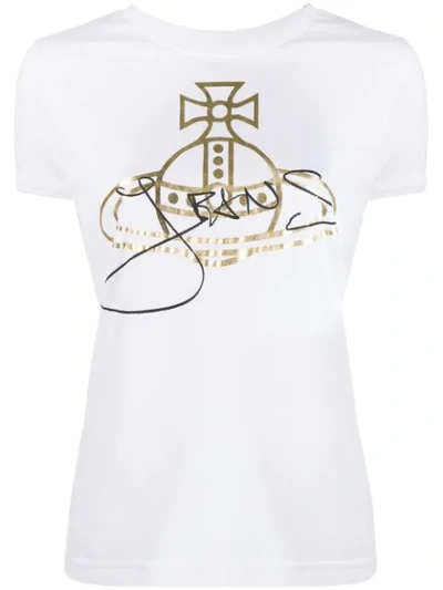 Shop Vivienne Westwood Anglomania Metallic Effect Printed Logo T-shirt In White