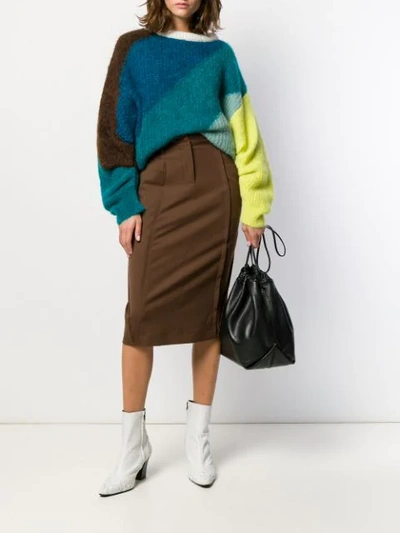 Shop Alberta Ferretti Patch Pocket Pencil Skirt In Brown