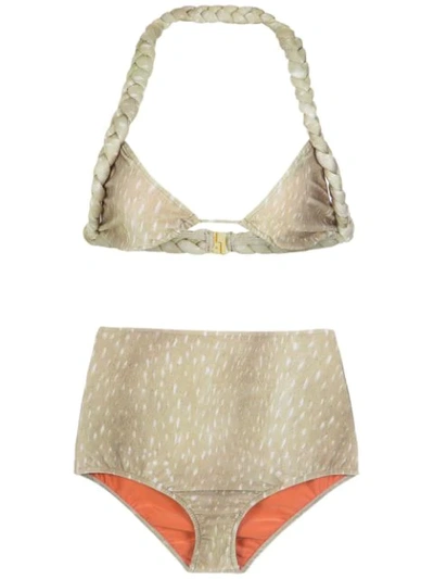 Shop Adriana Degreas Velvet Hot Pants Bikini Set In Neutrals