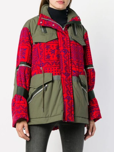 Shop Sacai Patchwork Military Jacket In Red