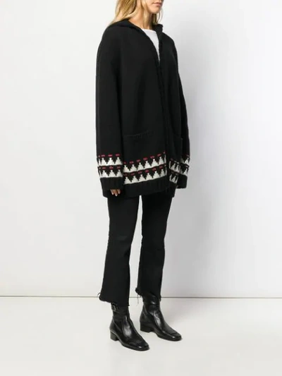 Shop Saint Laurent Hooded Intarsia Cardigan In Black