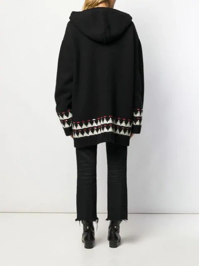 Shop Saint Laurent Hooded Intarsia Cardigan In Black