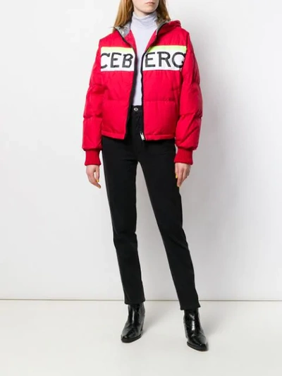 Shop Iceberg Logo Print Puffer Jacket In Red