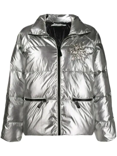 Shop Pinko Embellished Padded Jacket In Silver
