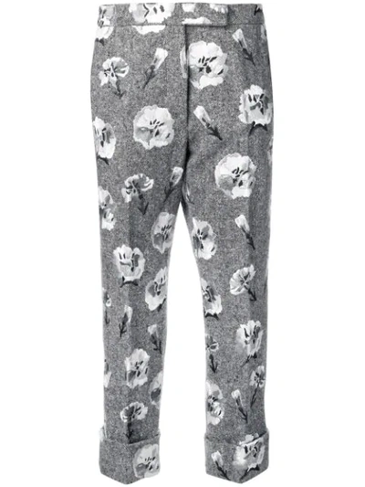 Shop Thom Browne Carnation Embroidered Mens Fit Trousers In Grey