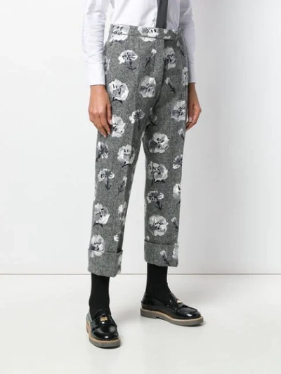 Shop Thom Browne Carnation Embroidered Mens Fit Trousers In Grey