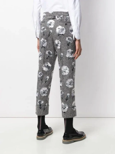 Shop Thom Browne Carnation Embroidered Mens Fit Trousers In Grey