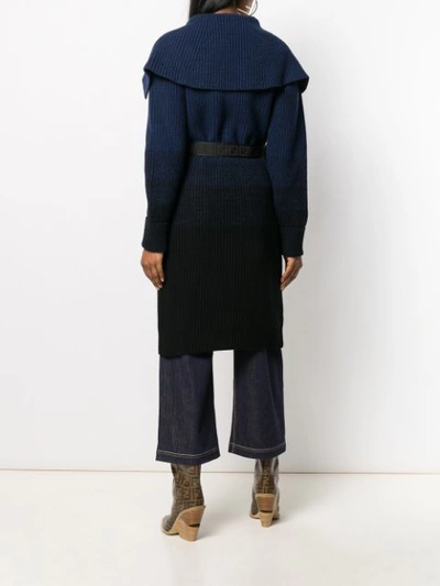 Shop Fendi Long Belted Knitted Coat In Blue