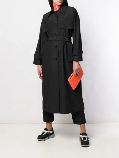Shop Prada Belted Button Trench Coat In Black