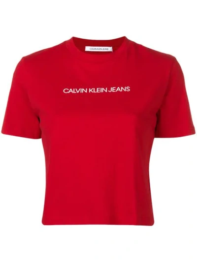 Shop Calvin Klein Jeans Est.1978 Cropped Logo T In Red
