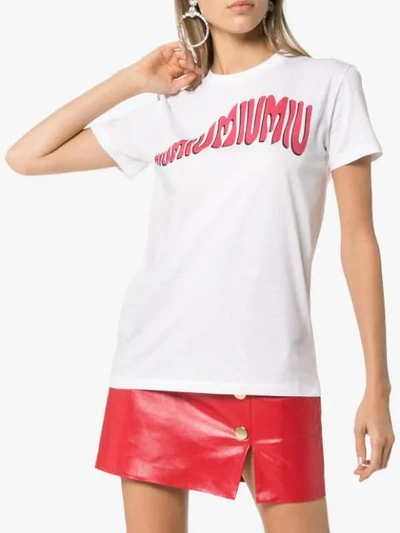 Shop Miu Miu Bubble Letter Logo Cotton T-shirt In F0009 White