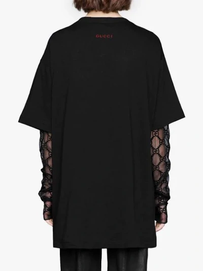 Shop Gucci Oversized T-shirt With Feline Print In Black