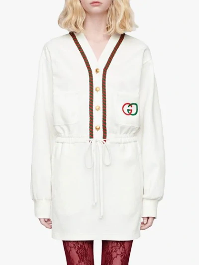 Shop Gucci Web Trimmed Dress In 9280 Bianco