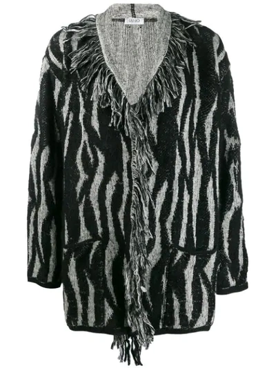 Shop Liu •jo Fringe Detail Cardigan In Black