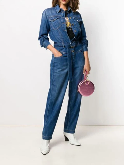 Shop Pinko Long-sleeved Denim Jumpsuit In Blue